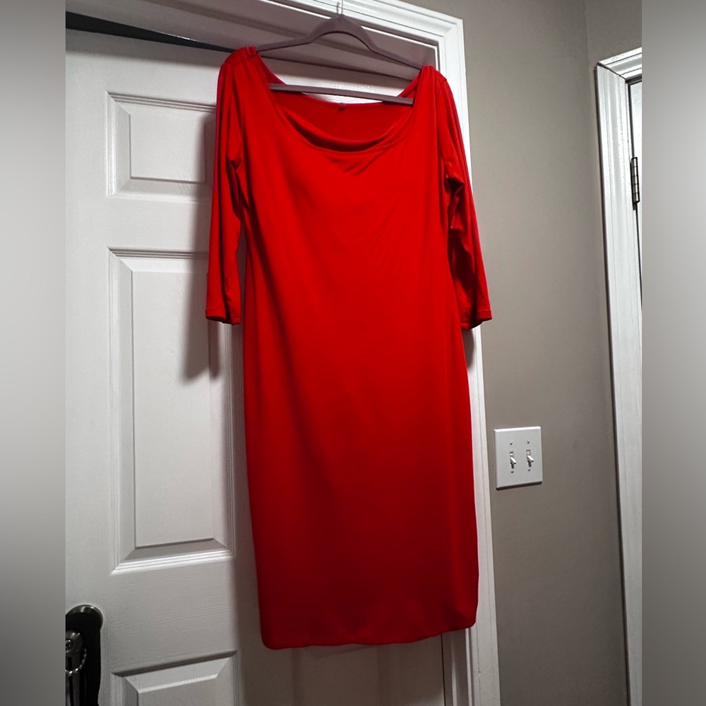 Classic Red 3/4 Sleeve Bodycon Midi Dress – XL